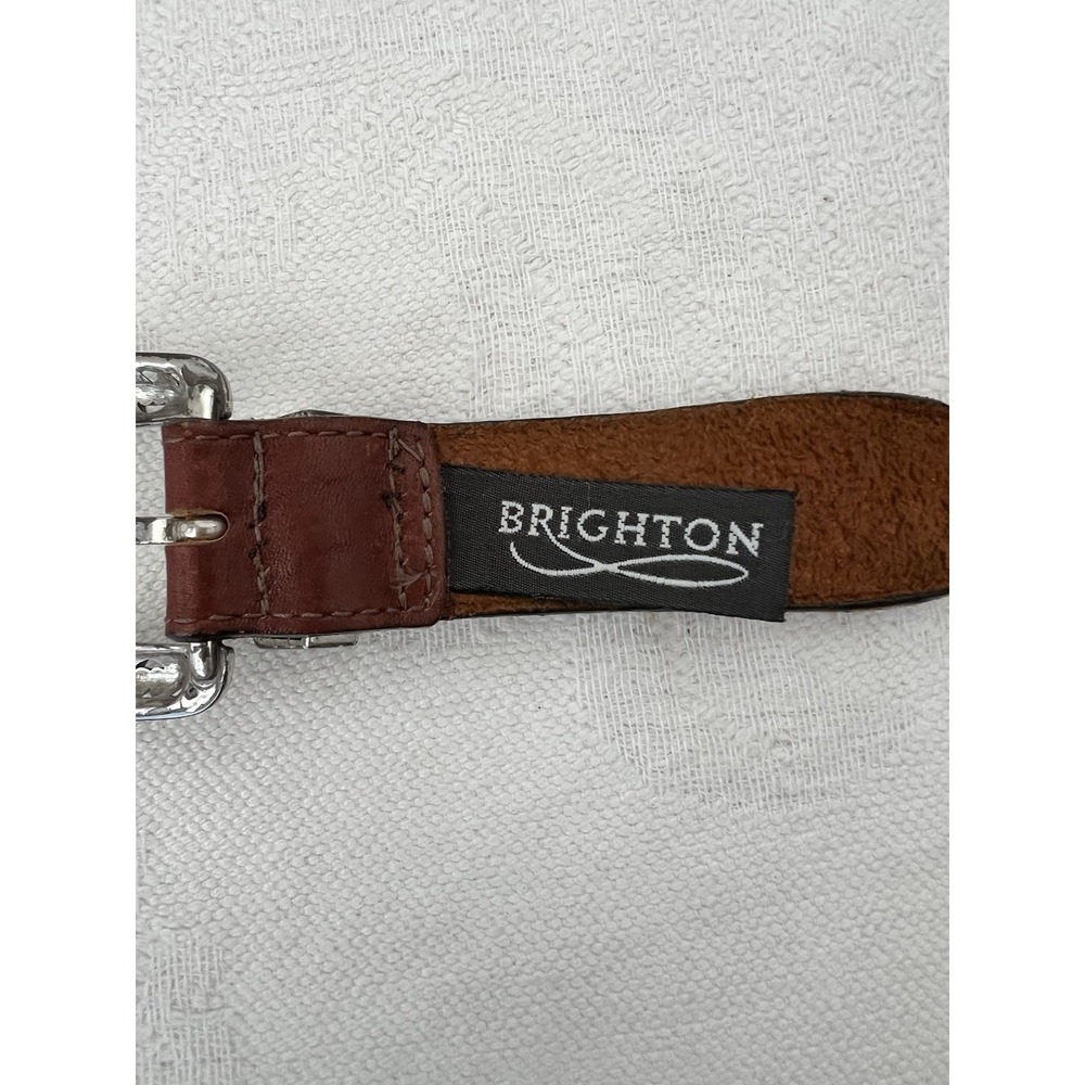 VINTAGE 1995 Brighton Women's Medium 31.5" 34.5" Concho Leather Belt Silver Tone - Picture 3 of 16